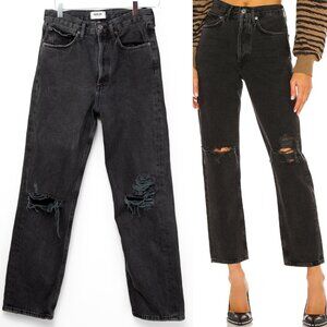 Agolde 90's Jeans Distressed Mid Rise Loose Button Fly Smokestack Black Size 26